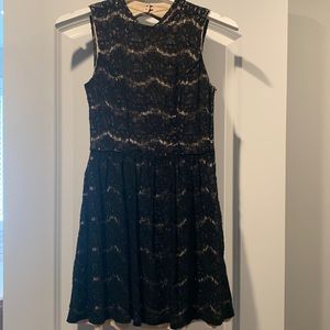 Black Lace See Through Lined Dress, Open Back Small